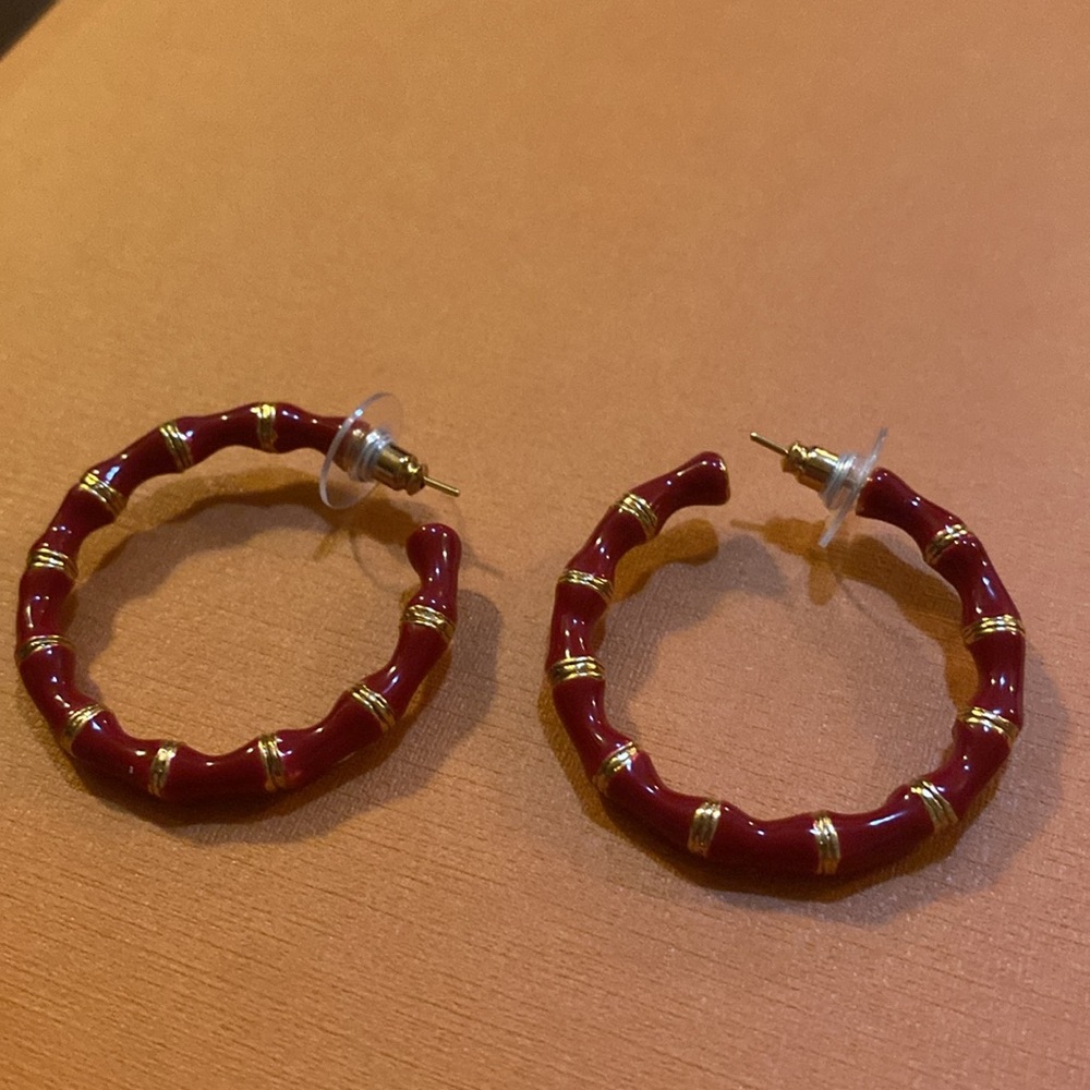 Saint Laurent Bamboo Hoop Earrings In Red 687319 - Picture 7 of 7